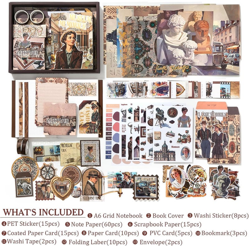OFFIGIFT Scrapbooking Supplies Kit: Vintage Aesthetic Scrapbook Kit, Junk Journal Supplies with Scrapbook Stickers Paper, Journaling Supplies, Birthday Craft Gift for Adult, Museum Memories - Image 5